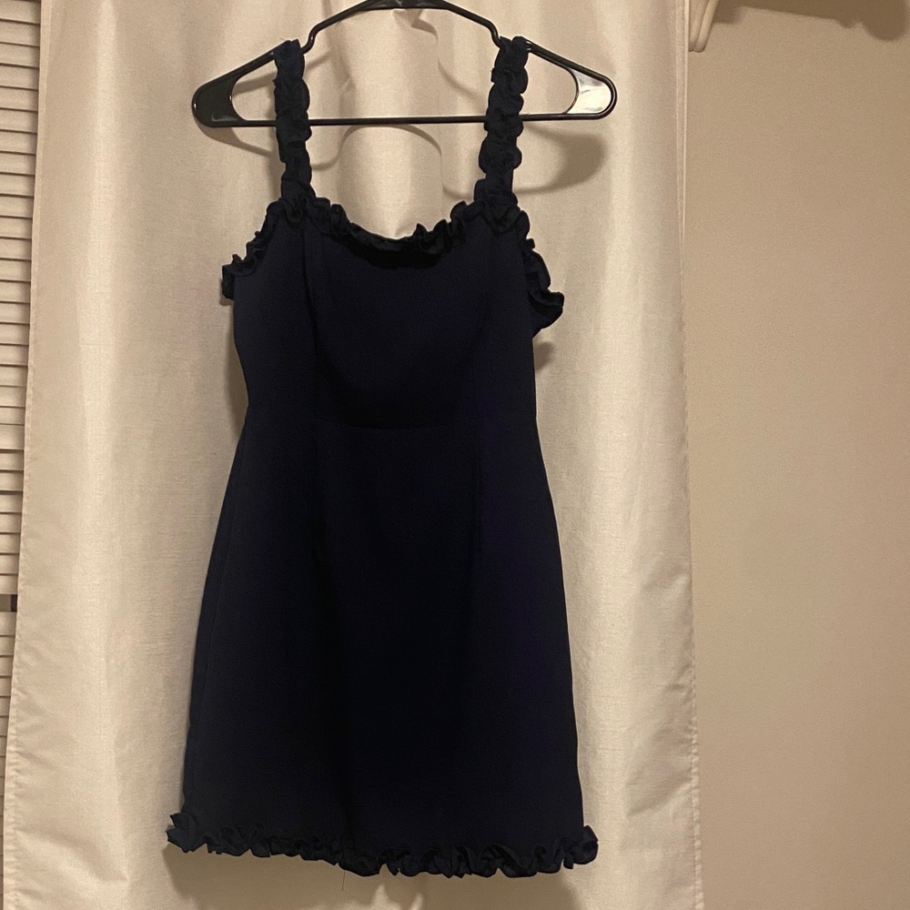 Classic Navy Midi Dress with Ruffle Straps